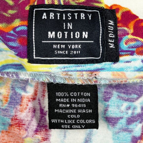 Artistry In Motion Men Medium Blue Tropical Islands Short Sleeve Button-Up Shirt - Picture 5 of 7